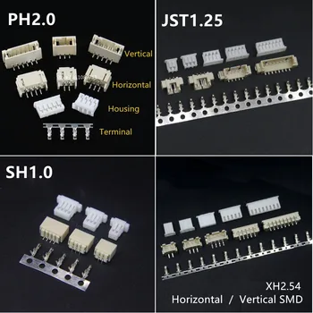 10sets SH1.0 JST1.25 PH2.0 XH2.54 SH / JST / ZH / PH / XH Хоризонтална / вертикална SMD щифт заглавка + корпус + терминален комплект 2.54mm