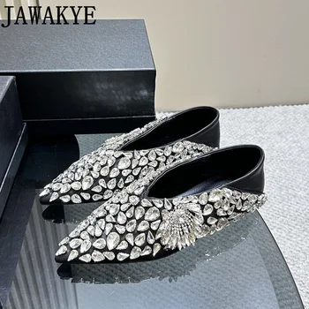 Luxury Bling Bling Crystal Flats Slip-on Casual Dress Shoes Марка Дамски ръкавици обувки Улична мода Дамски мокасини