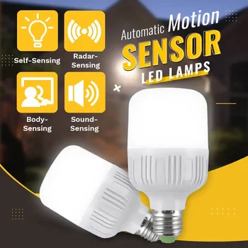 Auto сензор за движение LED светлина 5W LED здрач до зората крушка 220V автоматично включване / изключване на закрито / външно осветление 6500K гласово активирана крушка