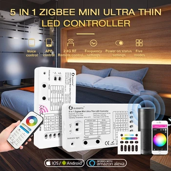 Gledopto Zigbee 3.0 Pro Mini 5 в 1 LED контролер Ултрал тънък интелигентен RGBCCT / RGBW / RGB / WWCW Димер 5V-24V APP / глас / дистанционно управление