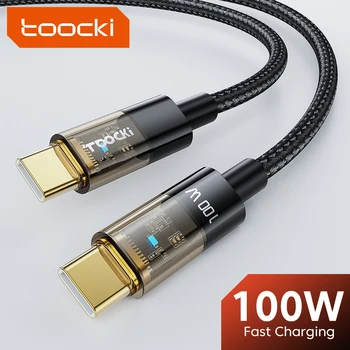 Toocki 100W USB тип C към USB C кабел за бързо зареждане на данни 5A USB C тел за iPhone 15 Pro Max Macbook Samsung Xiaomi POCO