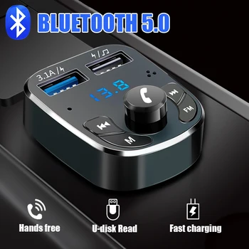 Адаптер за зарядно за телефон за кола Hands-free Bluetooth 5.0 аудио плейър Dual USB бързо зарядно устройство за кола FM Bluetooth предавател приемник