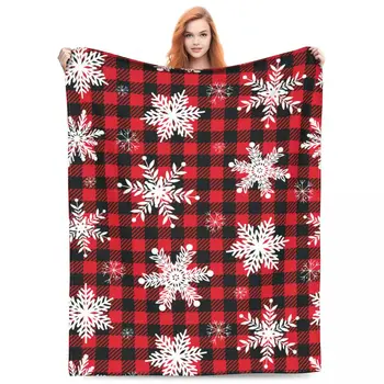 Многофункционални коледни снежинки биволско каре одеяло диван декоративни X-mas червено хвърлят одеяло ултра-мека фланела за открито