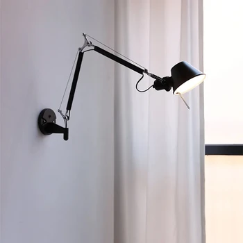  Micro стена светлина американски черен сребро E27 люлка рамо стена лампа за въртяща се офис всекидневна легло странична маса светлина