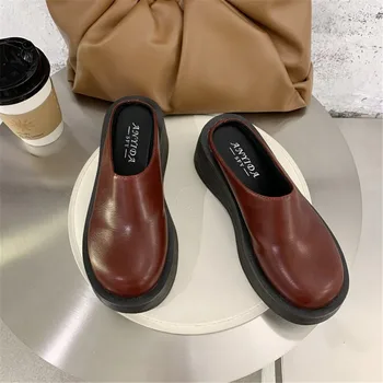 Office Дамски обувки All-Match Slip-On Clogs Платформа мокасини Фалшива кожа женски обувки кръг пръсти случайни маратонки чехли