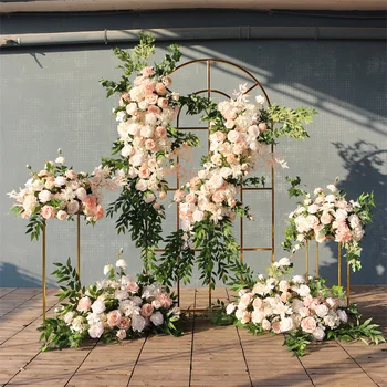 Изкуствени цветя за декорация на венци Розова бяла роза със зелени листа Цветна аранжировка Централни елементи за парти маси
