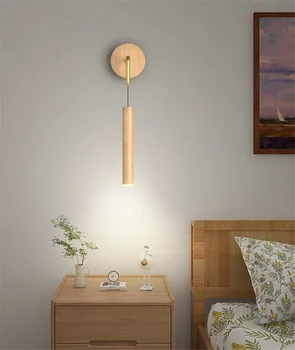 Nordic Burlywood боядисани стена лампа хол фон стена атмосфера лампа модерен прост орех дървена спалня нощна лампа