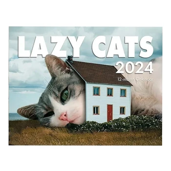 2024 Календар Lazy Kitty Календар 2024 Lazy Kitty Стенен календар януари 2024 От декември 11X8.5 инча
