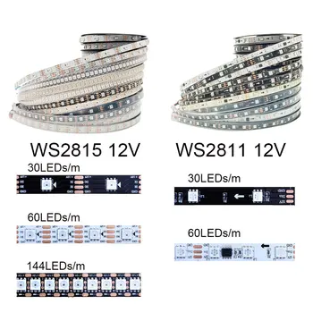  WS2815 WS2811 RGB LED лента DC12V RGBIC Интелигентна адресируема пикселна гъвкава светлинна лента 30/60/144LEDs / m Черно/бяло PCB IP30/65/67