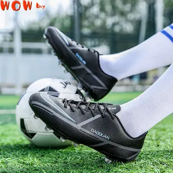 Голям размер ултралеки футболни обувки Turf обучение футбол глезена ботуши деца на открито против хлъзгане дълги шипове футбол cleats маратонки