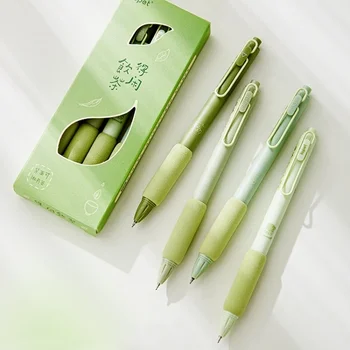 4pcs / комплект зелен чай 0.5mm химикалка черен цвят мастило гел писалка мек докосване притежателя за писане офис училище стационарни