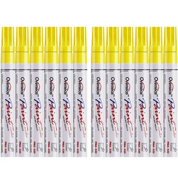 Жълти маркери за боя 12 бр. Перманентна писалка за боя на маслена основа, 2.0mm среден връх, бързо сух и водоустойчив маркер за скала, дърво