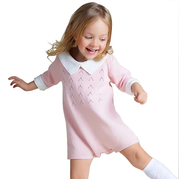 Новородена детска пуловер рокля бебе момичета рокля памук плетене плетене на една кука гащеризон деца Питър Пан яка гащеризон бебе LZ074