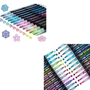Shimmer маркери Doodle Outline Dazzles: Металик двойна линия блясък писалки комплект Супер завъртулки Dazzlers многоцветен
