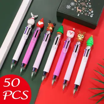 50Pcs 6-цветна химикалка карикатура Коледа серия творчески мека гума сладък цвят ръчни писалки подарък писалки студент канцеларски