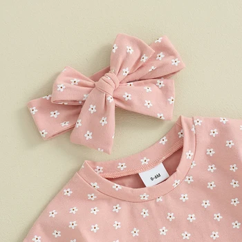 Новородено бебе момичета летни екипировки флорални къс ръкав T риза Топ цвете шорти лента за глава комплект случайни дрехи за бебета
