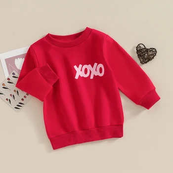 KMBANGI Малко дете бебе момиче момче Свети Валентин балон суитчър дълъг ръкав екипажа врата писмо печат пуловер пролетни дрехи