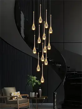 Модерна вила полилей домакинство висящи светлина дуплекс Golden Loft полилей минималистичен творчески кристал стълбище Pendent лампа
