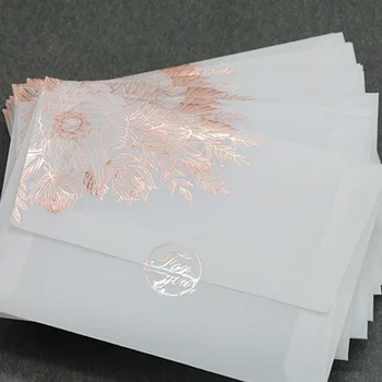24 броя/пакет Европейски стил горещо щамповане ръб сярна киселина хартия полупрозрачен плик сватба бизнес покана плик