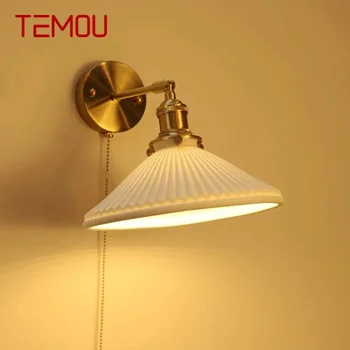 TEMOU Nordic месинг стена лампа вътрешен хол спалня нощна лампа модерен хотел коридор стена лампа
