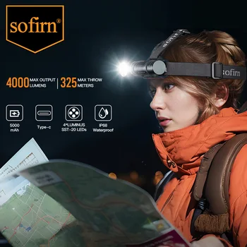 SOFIRN HS41 4000lm 21700 USB C акумулаторна с фар Power Bank 6500k SST-20 LED мощен индикатор за горелка с магнитна опашка
