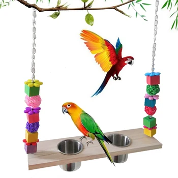 1PC Bird Swing Platform Стойка за птици Костур с въртящи се топки Чаши за играчки Фитнес зали Стойки за упражнения, монтирани на клетка за зелени бузи