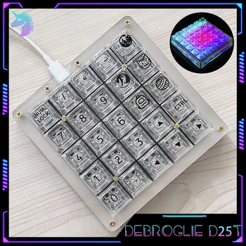 DEBROGLIE D25T Numpad клавиатура Механична клавиатура Мини прозрачна клавиатура 25key Цифров Hot-Swap RGB персонализиране клавиатура Подаръци