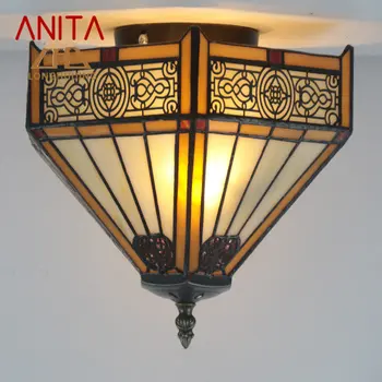ANITA Европейска таванна лампа Tiffany LED творчески дизайн Стъклени ретро тела за домашна спалня Проучване пътека осветление декор