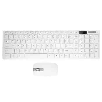 Безжична тънка бяла клавиатура + безжична оптична мишка за компютър и лаптоп