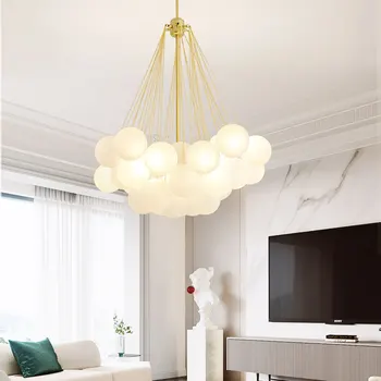 Модерен LED стилен балон топка таван полилей слонова кост стъкло висулка светлини Nordic за трапезария ресторант висящи лампа