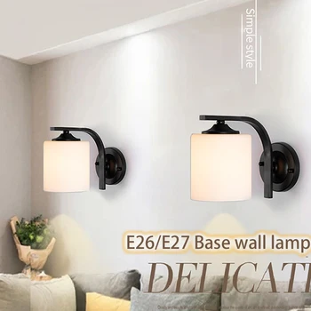 Стенна лампа E27 Лампа за стена на главата за декорация на хола Осветление за спалня Ретро желязо изкуство Nordic превключвател вътрешна стена светлина