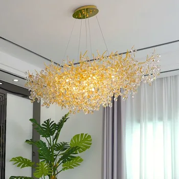 скандинавски луксозен модерен LED златен кристален полилей кръгъл/дълъг висулка светлина вътрешно осветление хол спалня висяща лампа