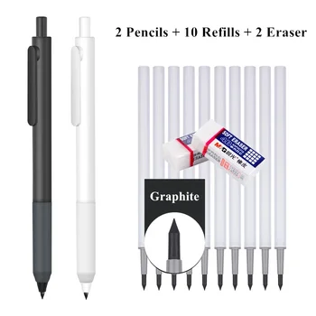Графен Вечни моливи Комплект за подмяна Пълнители Метална писалка без мастило Безкрайни механични моливи Офис училищни пособия