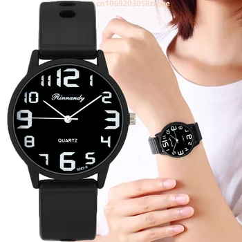 Проста продажба на мода дамски кварцов часовник цифров вълнов дизайн Дамски часовник спортен черен силиконов каишка Дамски часовник за подаръци