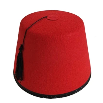 Османска шапка Фес Дишаща турска черна пискюли Шапка Косплей аксесоар Шапки