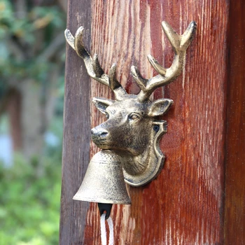 Рустик злато елени главата чугун ръка манивела стена монтирани Bell American Country Farmhouse градина декор добре дошли врата звънец