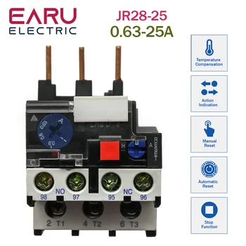 JR28-25 Реле за термично претоварване 1.6A 2.5A 4A 6A 8A 10A 13A 18A 25A LR2D13 Регулируемо термично реле за защита от ток