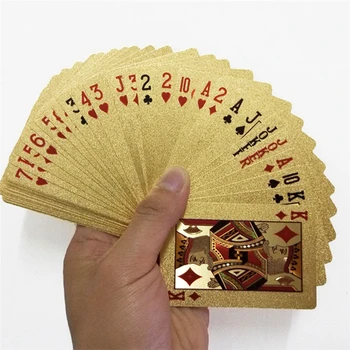 Gold Foil Plated Poker Cards Покер игра Deck Gold Foil Poker Set Пластмасови магически карти водоустойчив златен цвят магически карти