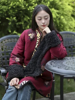 Черно зимно тибетско облекло Дамски нов полар подплатени Лхаса малко памучно подплатено яке палто