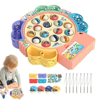 Магнитна игра на риба Мюзикъл 3 зъбни колела Риболовни играчки Сладки детски играчки с 360-градусов въртящ се риболовен диск за домашна детска градина