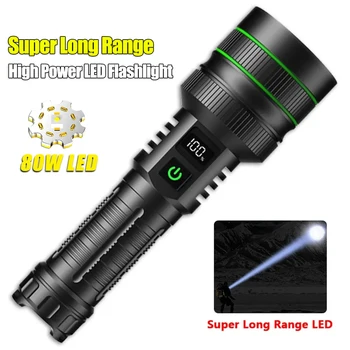  висока мощност Led фенерче супер дълъг обхват тактически факел USB акумулаторна мощност дисплей светлина открит преносим къмпинг фенер
