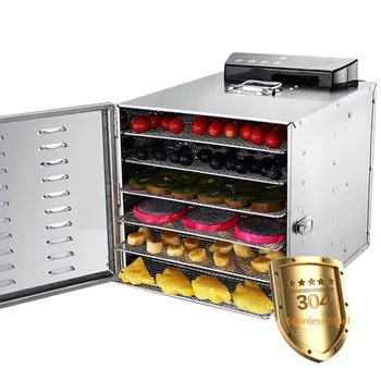 6 тави Машина за сушене на храни Закуски Дехидратор Машина за дехидратация на плодови зеленчуци Сушилня за месо от неръждаема стомана 110V 220V
