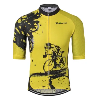 Weimostar мъже колоездене облекло велосипед Джърси спортно облекло къс ръкав велосипед отгоре жълт