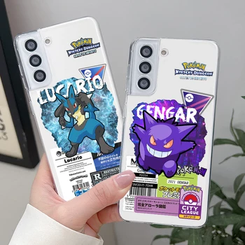 Pokemons Mewtwo Gengar Lucario телефон случай за Samsung S23 S22 S21 S20 FE Ultra Pro Lite S10 5G S10E M52 плюс прозрачен капак