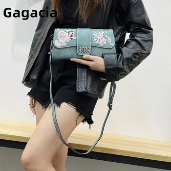 Gagacia ретро цвете китайски стил бродерия единична трябва чанта жени нови прости кожени Cheongsam преносими Crossbody чанти дама