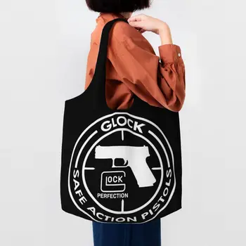 Glocks Хранителни стоки Пазарски чанти Сладък печат платно купувач голяма пазарска чанта за рамо капацитет трайни САЩ пистолет пистолет лого чанта