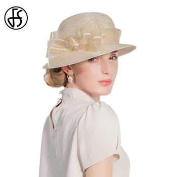 FS Елегантни шапки за шампанско Bowknot за жени Външна сенник за козирка UV защита Fedoras Сгъваема 2024 Лято