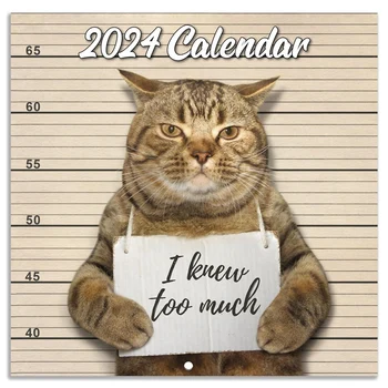 2024 Стенен календар януари 2024 - декември 2024, стенен календар Gag подарък Смешна котка
