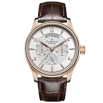 Parnis Pilot III Seriers Luminous Mens Leather Watchband Fashion Automatic Mechanical Watch Wristwatch