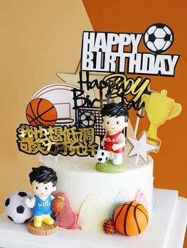 Баскетбол футбол тема парти Cupcake Topper Честит рожден ден торта Topper флаг за деца момче парти торта декори консумативи